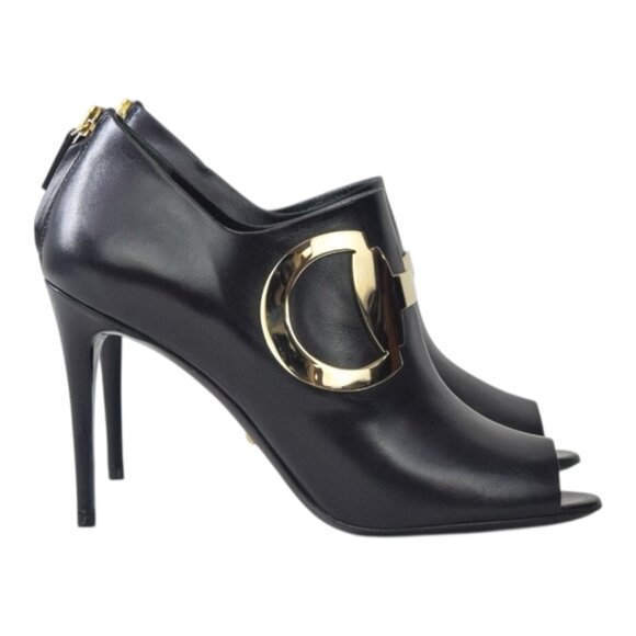 Gucci Rooney Black Leather Peeptoe Ankle Booties - Picture 1 of 5
